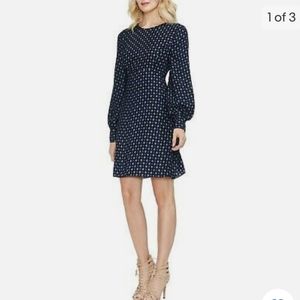 NEW WITH TAGS, Vince Camuto Printed Bubble-Sleeve Dress, Navy, SZ 14